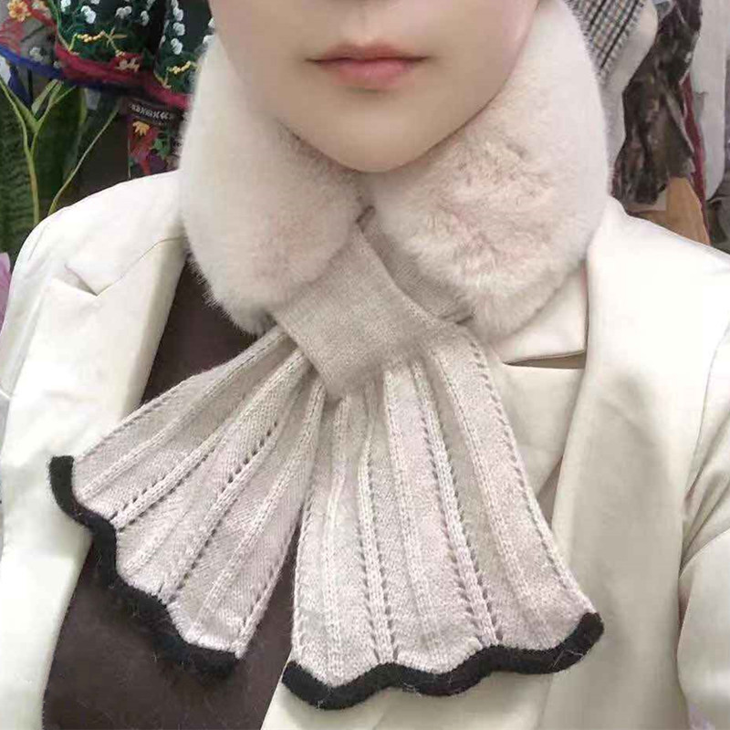 New Winter Japanese and Korean Sweet Scarf Velvet Knitted Lace Stitching Thickening Warm Neck Protection Fur Collar Small Scarf New Winter Japanese and Korean Sweet Scarf Velvet Knitted Lace Stitching Thickening Warm Neck Protection Fur Collar Small Scarf