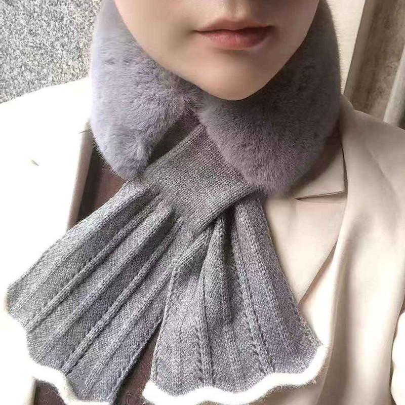 New Winter Japanese and Korean Sweet Scarf Velvet Knitted Lace Stitching Thickening Warm Neck Protection Fur Collar Small Scarf New Winter Japanese and Korean Sweet Scarf Velvet Knitted Lace Stitching Thickening Warm Neck Protection Fur Collar Small Scarf