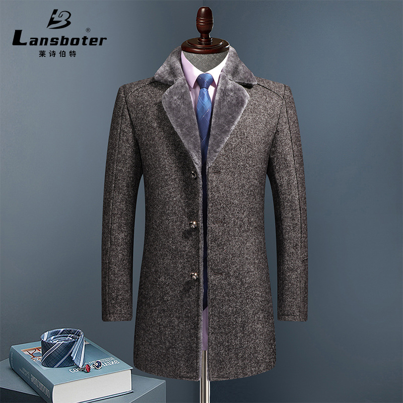 Winter Woolen Coat Men&#039;s Mid-Length Woolen Coat with Fur Collar Overcoat and Trench Coat Wool Overcoat Men&#039;s Woolen Coat Men&#039;s Thickened