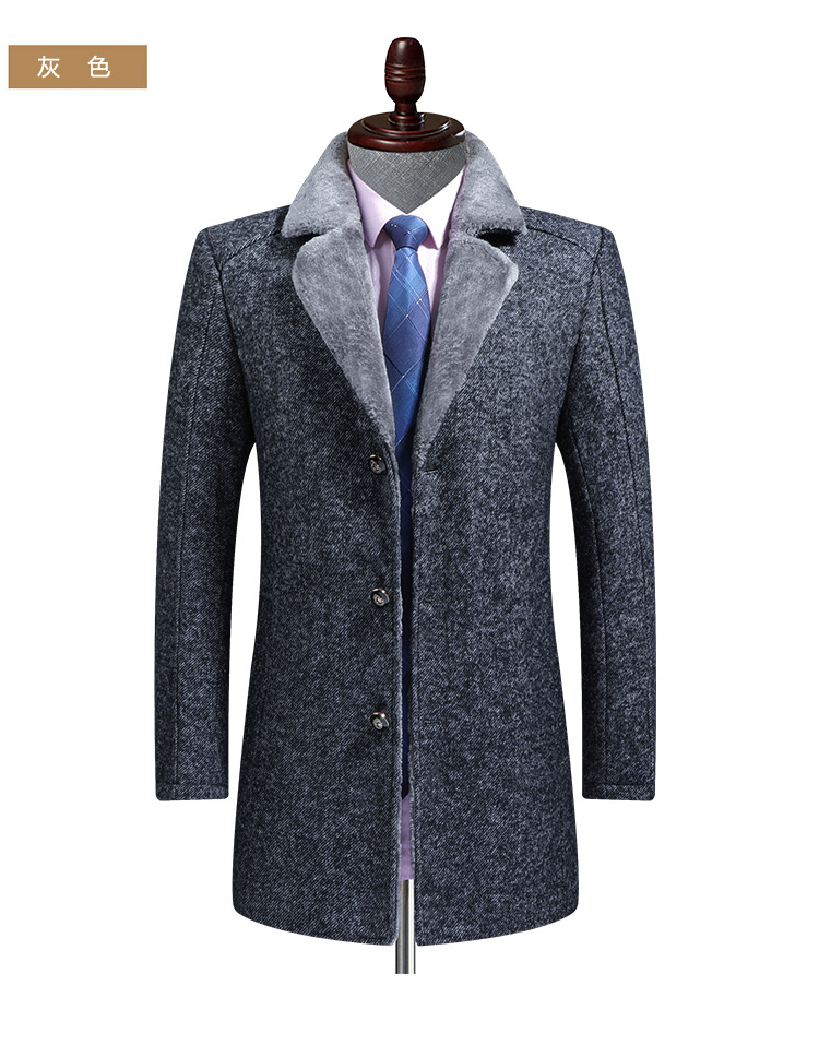 Winter Woolen Coat Men's Mid-Length Woolen Coat with Fur Collar Overcoat and Trench Coat Wool Overcoat Men's Woolen Coat Men's Thickened Winter Woolen Coat Men's Mid-Length Woolen Coat with Fur Collar Overcoat and Trench Coat Wool Overcoat Men's Woolen Coat Men's Thickened