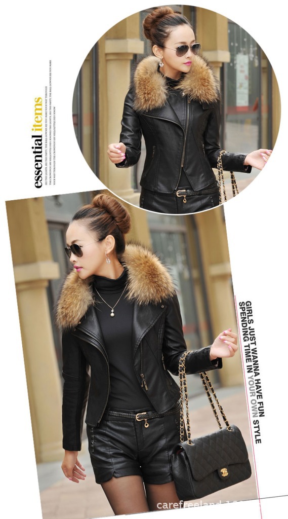 Oversized raccoon female with short fur collar trim body model A926 with cotton fur coat