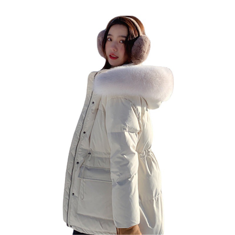 Down Jacket Women&#039;s 202 New Short Winter Korean Style Pinghu Wholesale White Duck down Thick Fur Collar Parker Waist