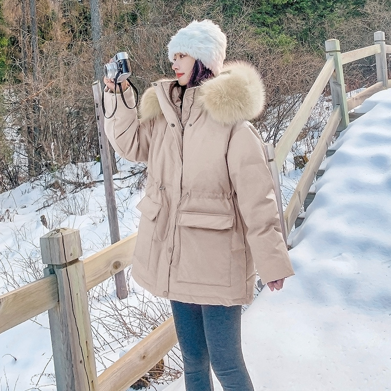 Down Jacket Women's 202 New Short Winter Korean Style Pinghu Wholesale White Duck down Thick Fur Collar Parker Waist Down Jacket Women's 202 New Short Winter Korean Style Pinghu Wholesale White Duck down Thick Fur Collar Parker Waist