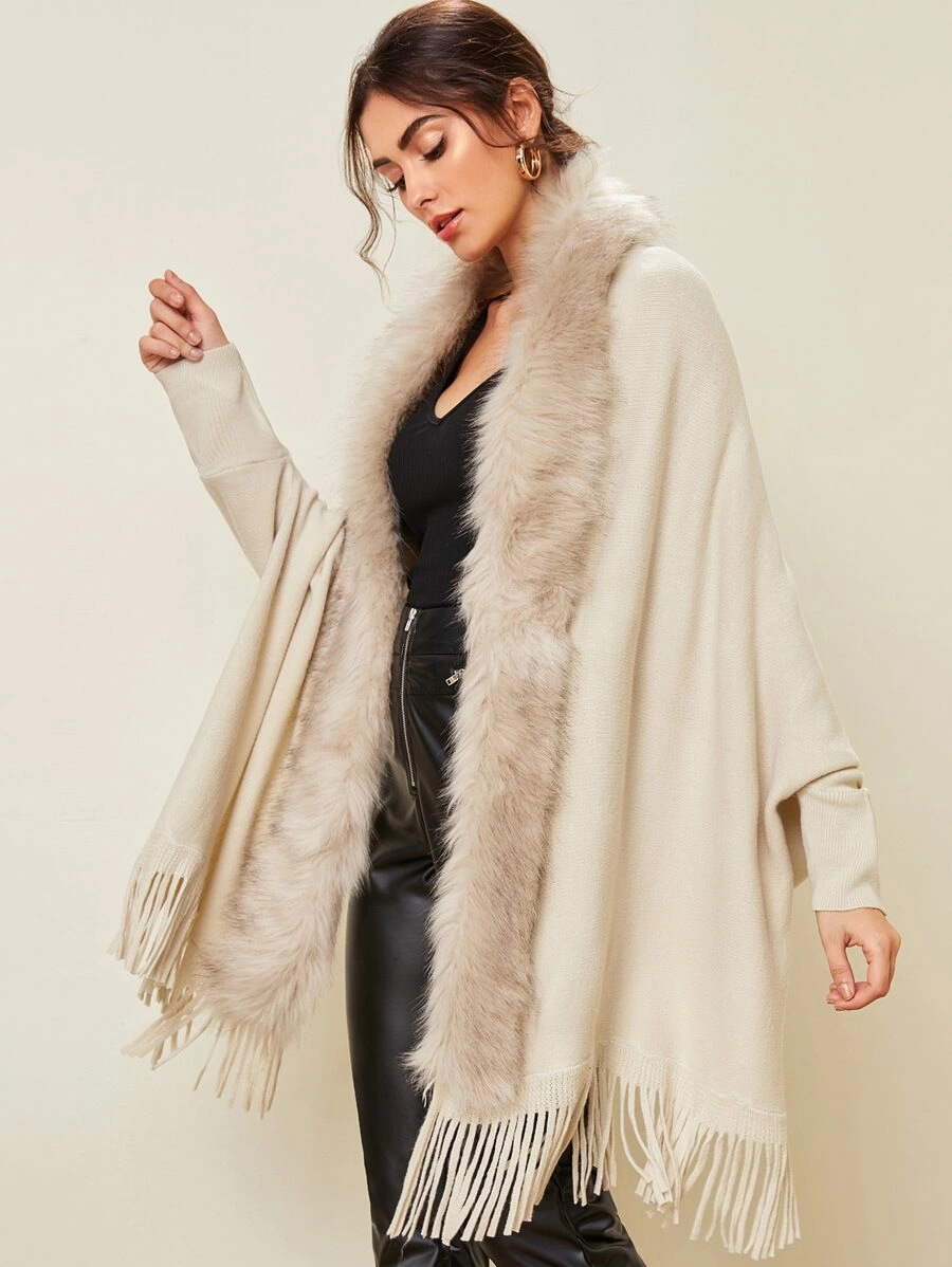 European and American Foreign Trade Sweater Women 2021 Amazon Independent Station Autumn and Winter New Fur Collar Shawl Cardigan Sweater Coat