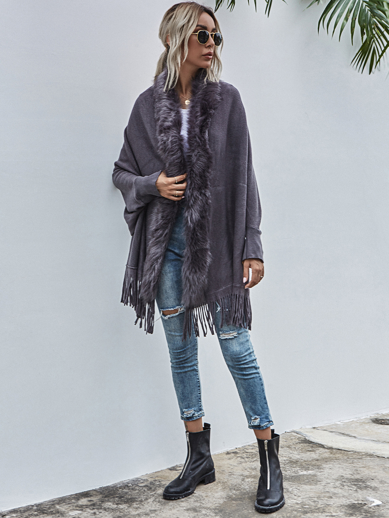 European and American Foreign Trade Sweater Women 2021 Amazon Independent Station Autumn and Winter New Fur Collar Shawl Cardigan Sweater Coat