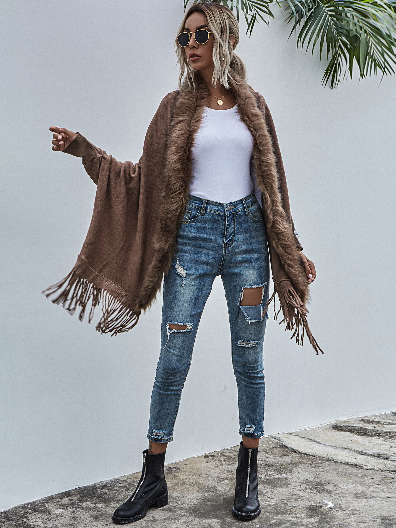 European and American Foreign Trade Sweater Women 2021 Amazon Independent Station Autumn and Winter New Fur Collar Shawl Cardigan Sweater Coat