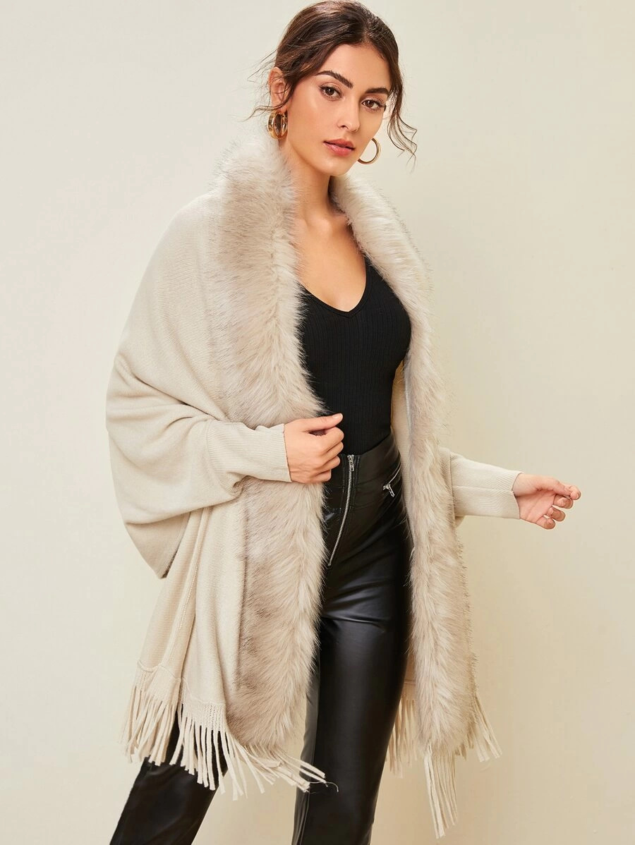European and American Foreign Trade Sweater Women 2021 Amazon Independent Station Autumn and Winter New Fur Collar Shawl Cardigan Sweater Coat