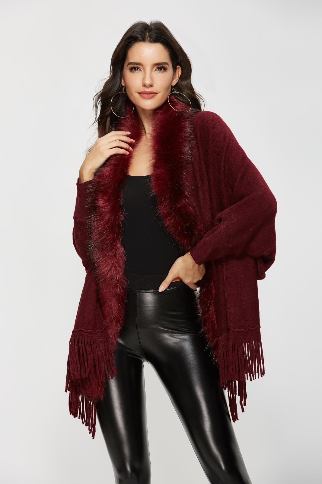 European and American Foreign Trade Sweater Women 2021 Amazon Independent Station Autumn and Winter New Fur Collar Shawl Cardigan Sweater Coat