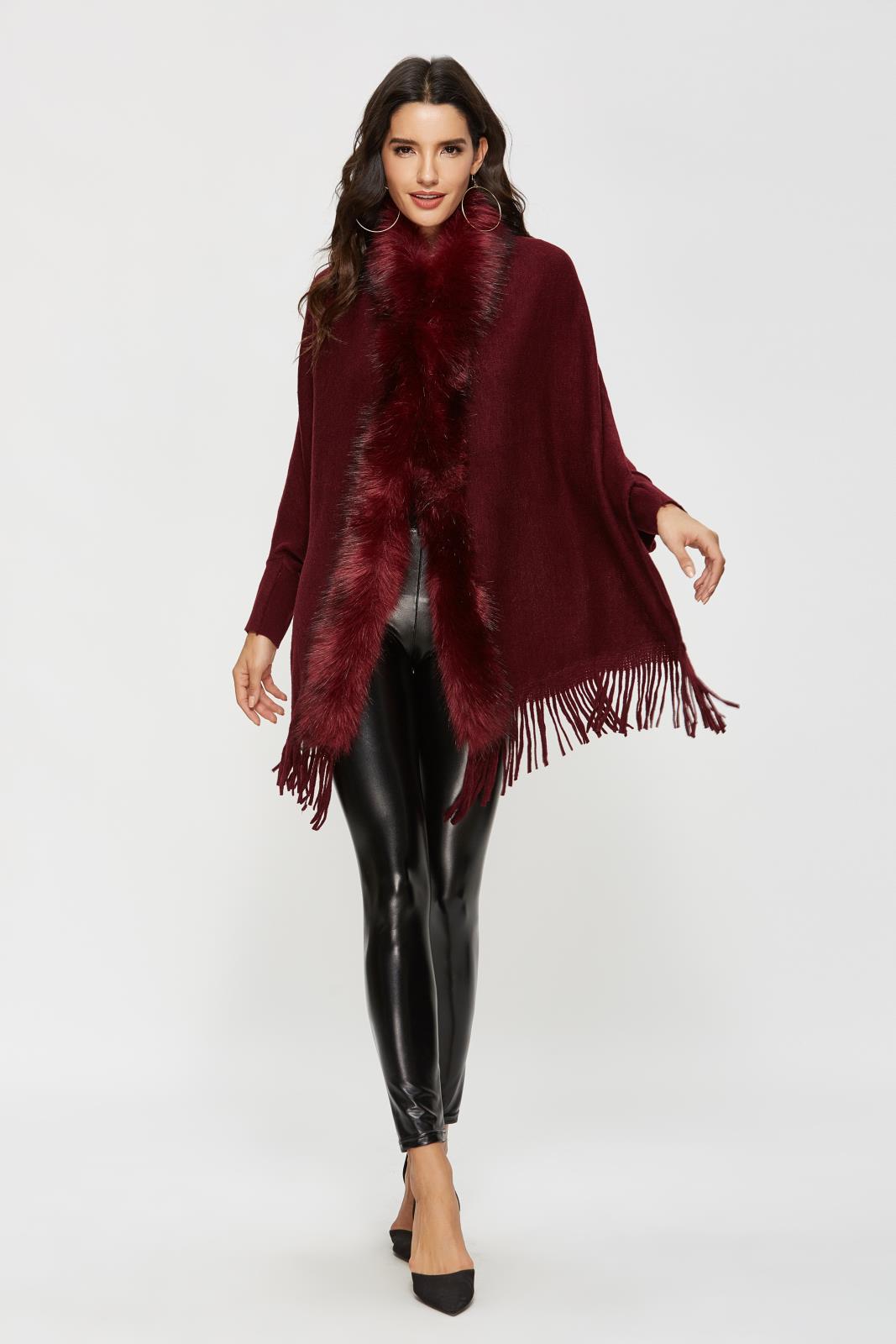 European and American Foreign Trade Sweater Women 2021 Amazon Independent Station Autumn and Winter New Fur Collar Shawl Cardigan Sweater Coat