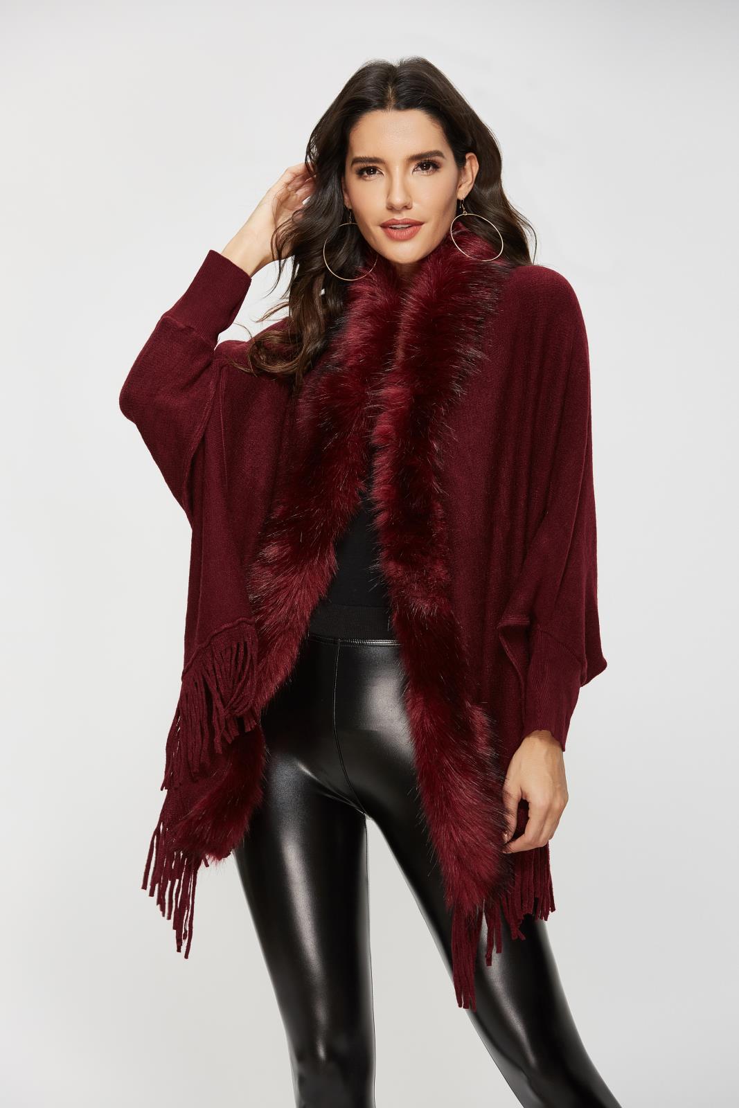 European and American Foreign Trade Sweater Women 2021 Amazon Independent Station Autumn and Winter New Fur Collar Shawl Cardigan Sweater Coat