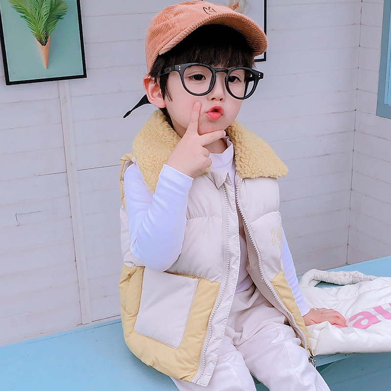 2020 Autumn and Winter New Children&#039;s Clothing Baby down Cotton Vest Boys and Girls Fur Collar Zipper Children&#039;s Vest Toddler Children Teens