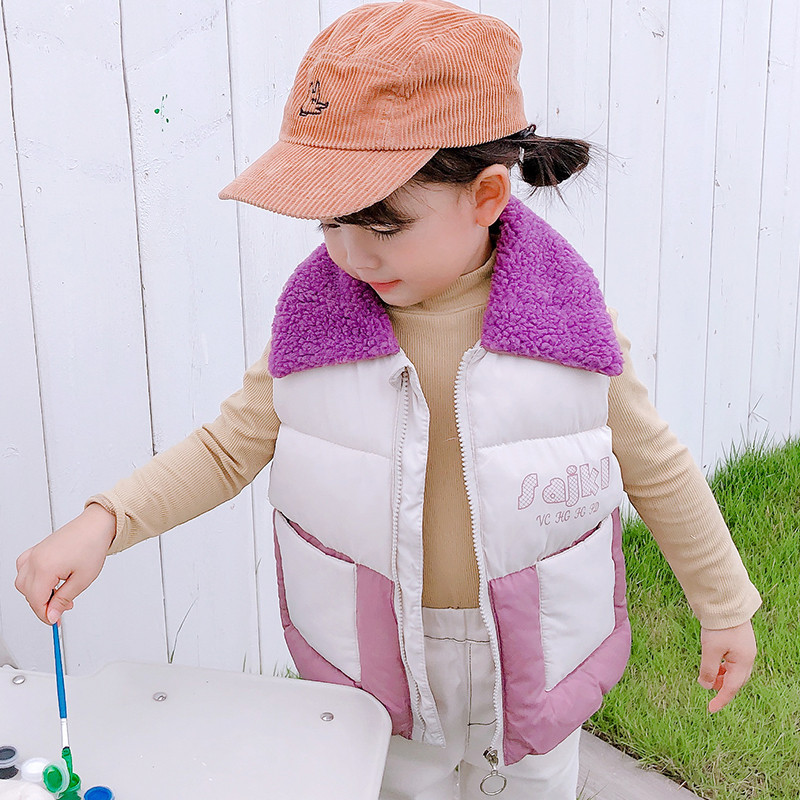 2020 Autumn and Winter New Children&#039;s Clothing Baby down Cotton Vest Boys and Girls Fur Collar Zipper Children&#039;s Vest Toddler Children Teens