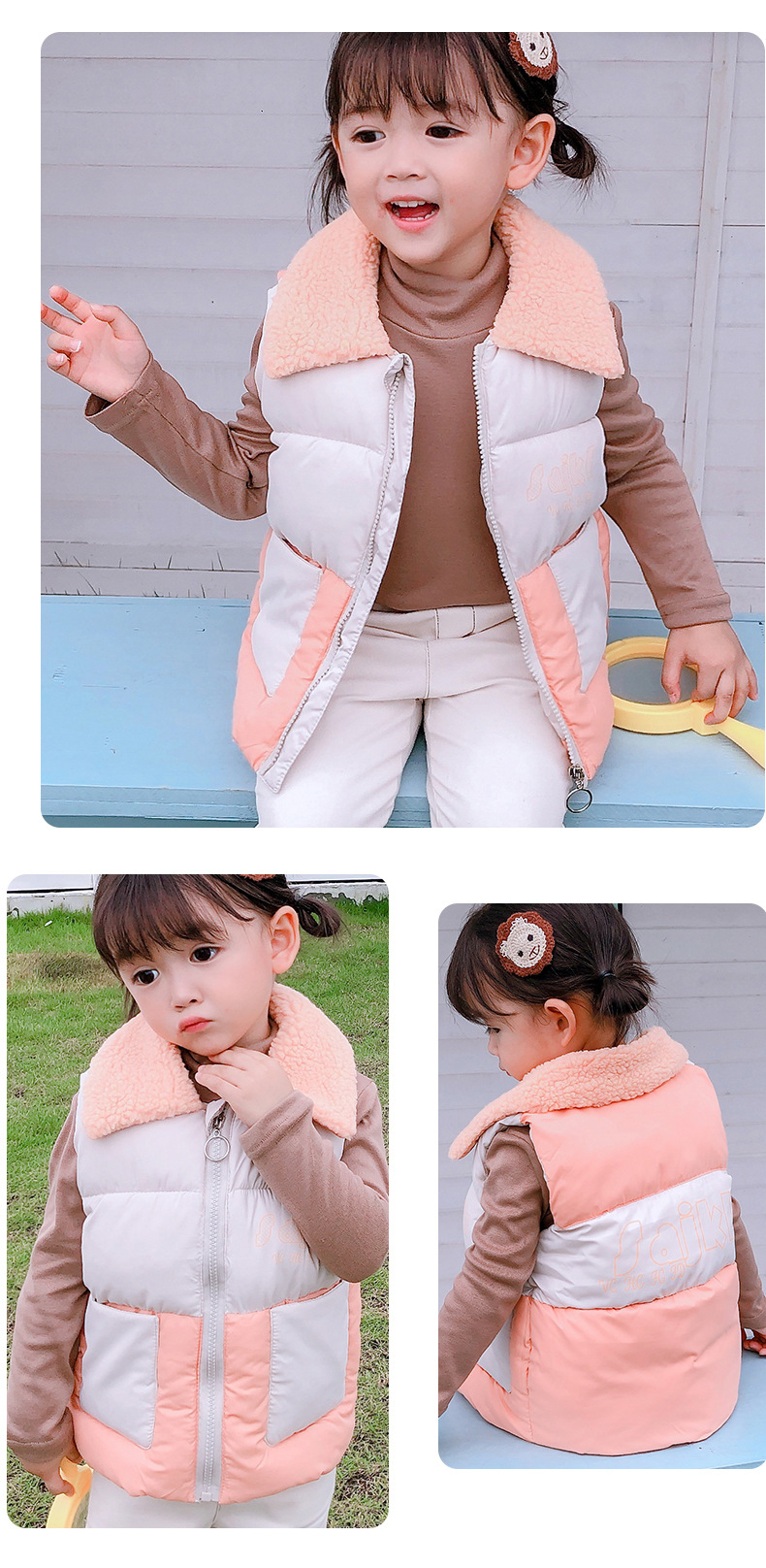 2020 Autumn and Winter New Children's Clothing Baby down Cotton Vest Boys and Girls Fur Collar Zipper Children's Vest Toddler Children Teens