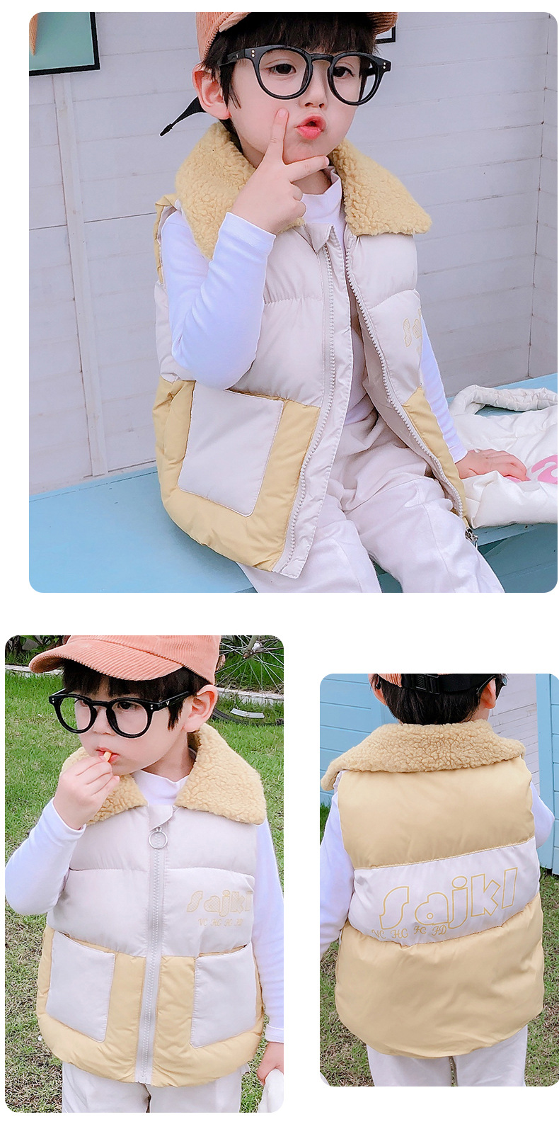 2020 Autumn and Winter New Children's Clothing Baby down Cotton Vest Boys and Girls Fur Collar Zipper Children's Vest Toddler Children Teens