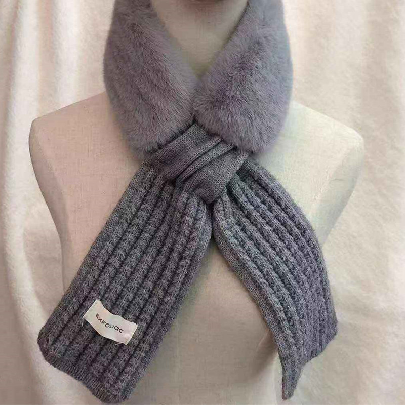 Autumn and Winter Versatile Korean Style Velvet Imitate Rex Rabbit Fur Knitted Scarf Women&#039;s Thickened Warm Neck Protection Fur Collar Small Scarf