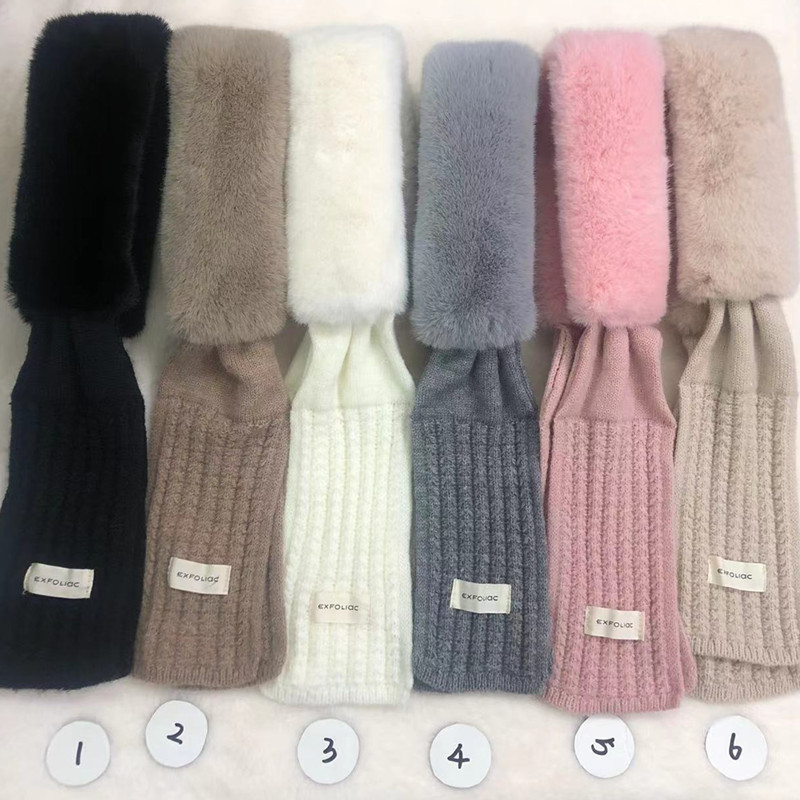 Autumn and Winter Versatile Korean Style Velvet Imitate Rex Rabbit Fur Knitted Scarf Women&#039;s Thickened Warm Neck Protection Fur Collar Small Scarf