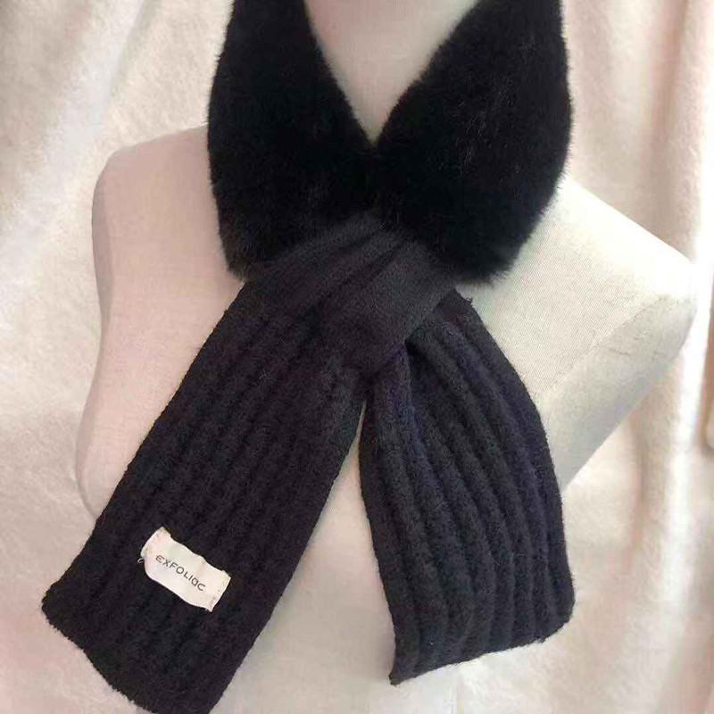 Autumn and Winter Versatile Korean Style Velvet Imitate Rex Rabbit Fur Knitted Scarf Women&#039;s Thickened Warm Neck Protection Fur Collar Small Scarf