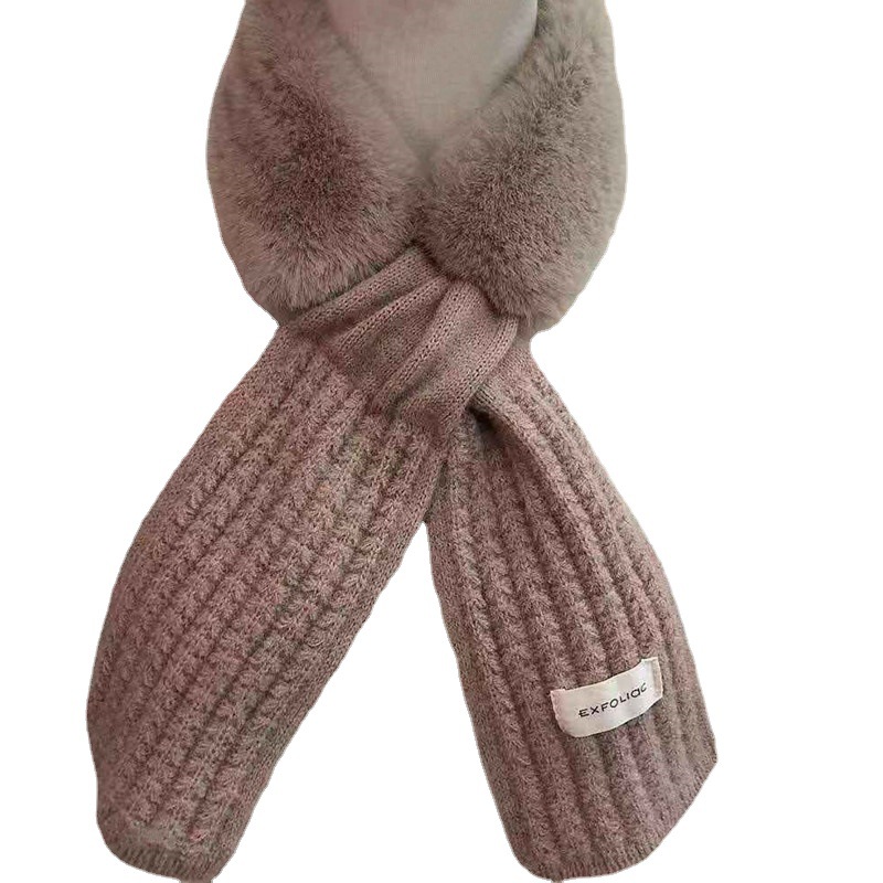 Autumn and Winter Versatile Korean Style Velvet Imitate Rex Rabbit Fur Knitted Scarf Women&#039;s Thickened Warm Neck Protection Fur Collar Small Scarf