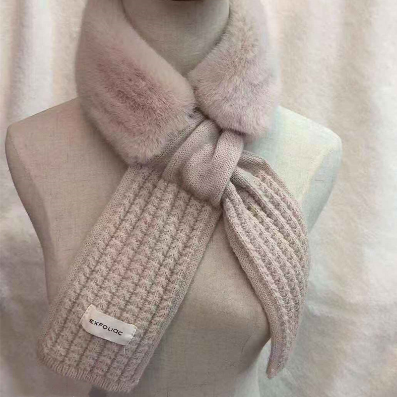 Autumn and Winter Versatile Korean Style Velvet Imitate Rex Rabbit Fur Knitted Scarf Women's Thickened Warm Neck Protection Fur Collar Small Scarf Autumn and Winter Versatile Korean Style Velvet Imitate Rex Rabbit Fur Knitted Scarf Women's Thickened Warm Neck Protection Fur Collar Small Scarf