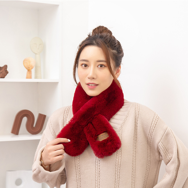 New Korean Style Fur Collar Labeling Cross Imitate Rex Rabbit Fur Plush Scarf Women's Winter Thicken Thermal Imitation Rabbit Fur Scarf New Korean Style Fur Collar Labeling Cross Imitate Rex Rabbit Fur Plush Scarf Women's Winter Thicken Thermal Imitation Rabbit Fur Scarf