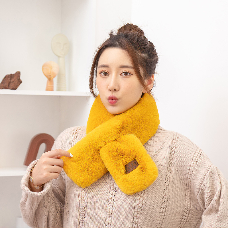 New Korean Style Fur Collar Labeling Cross Imitate Rex Rabbit Fur Plush Scarf Women's Winter Thicken Thermal Imitation Rabbit Fur Scarf New Korean Style Fur Collar Labeling Cross Imitate Rex Rabbit Fur Plush Scarf Women's Winter Thicken Thermal Imitation Rabbit Fur Scarf