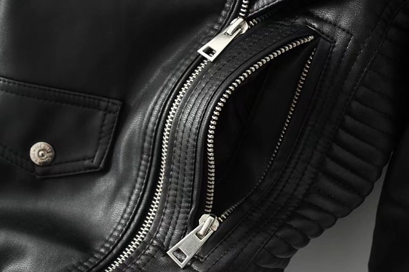 New Autumn Winter 2017 Solidcolor short belt fur collar Motorcycle Leather and Velvet Jacket FEMALE 011505