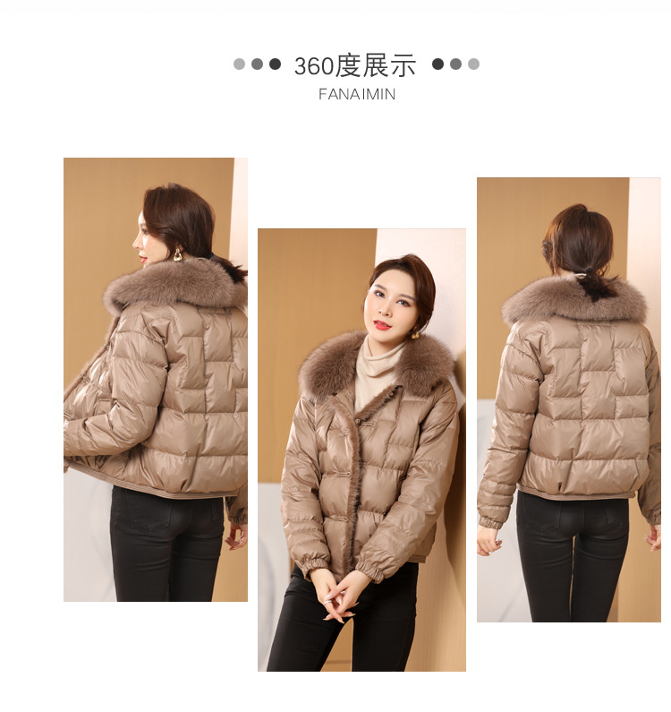Fox Fur Collar down Jacket Women's 202 New Short High-End Mink Fur Retro Buckle White Duck down Coat