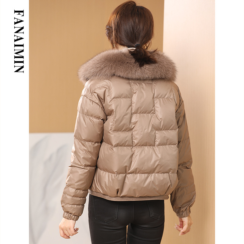 Fox Fur Collar down Jacket Women&#039;s 202 New Short High-End Mink Fur Retro Buckle White Duck down Coat