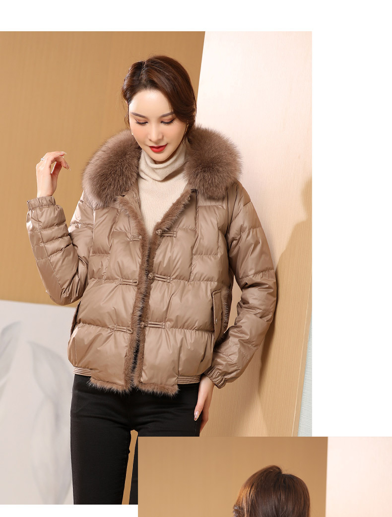 Fox Fur Collar down Jacket Women's 202 New Short High-End Mink Fur Retro Buckle White Duck down Coat