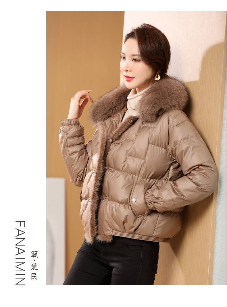 Fox Fur Collar down Jacket Women's 202 New Short High-End Mink Fur Retro Buckle White Duck down Coat