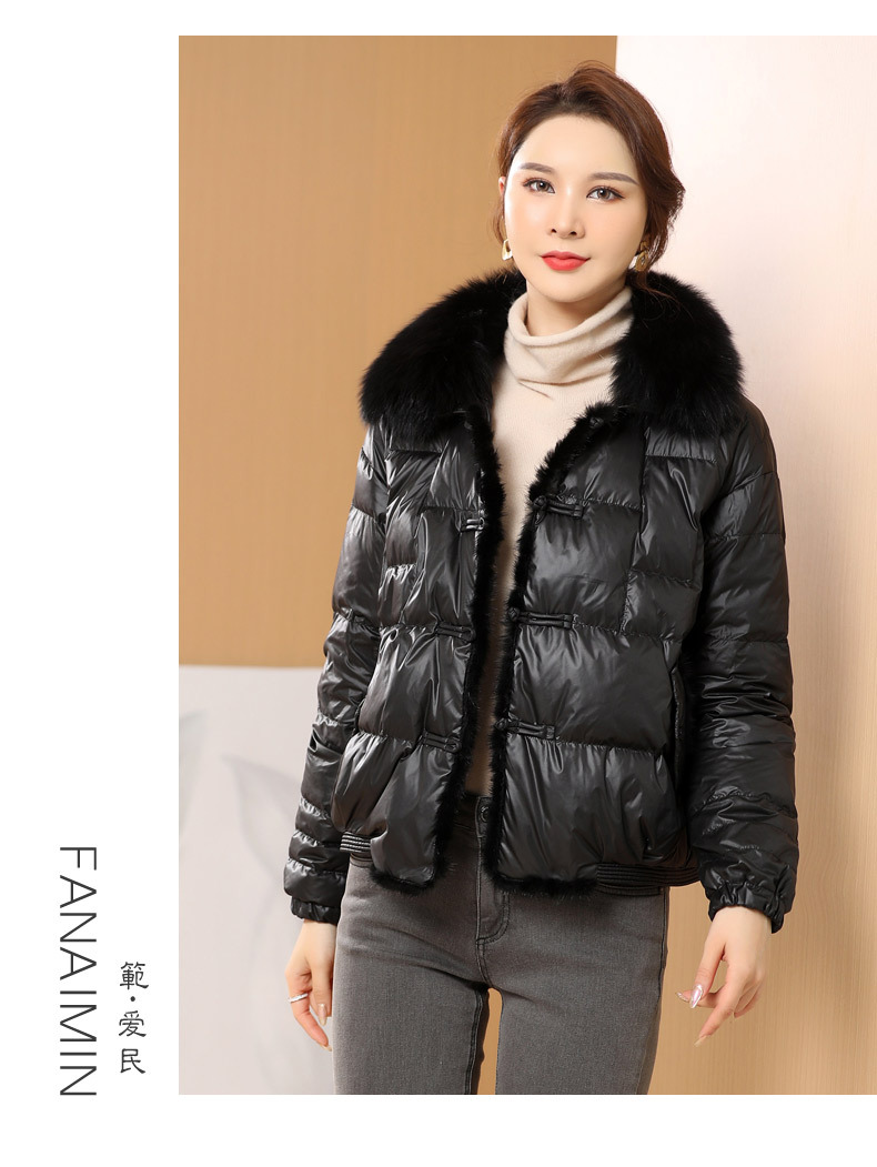 Fox Fur Collar down Jacket Women's 202 New Short High-End Mink Fur Retro Buckle White Duck down Coat