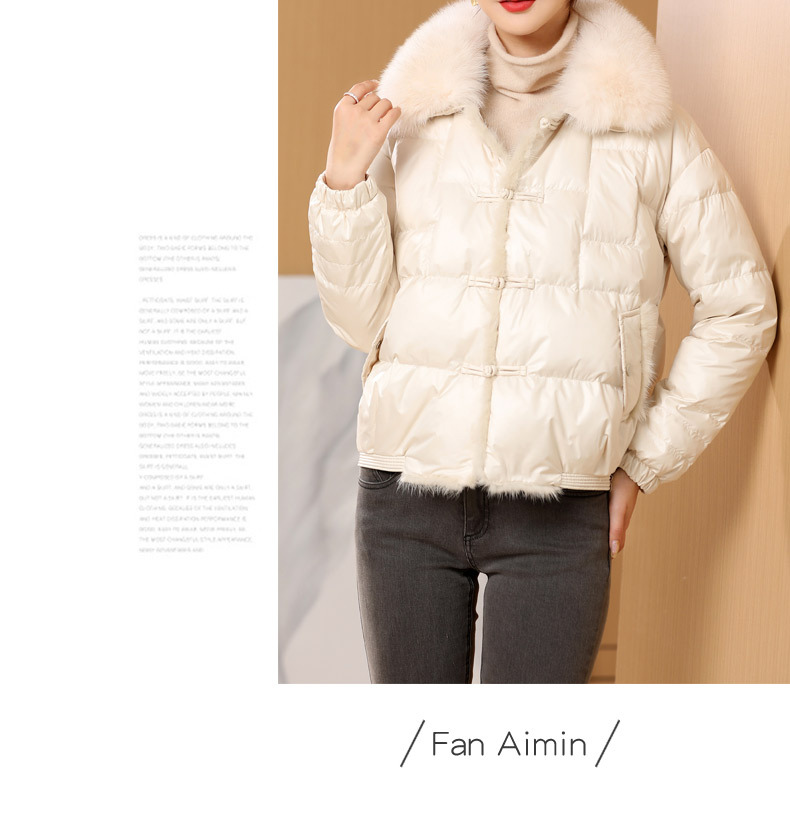 Fox Fur Collar down Jacket Women's 202 New Short High-End Mink Fur Retro Buckle White Duck down Coat