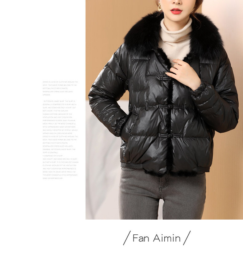 Fox Fur Collar down Jacket Women's 202 New Short High-End Mink Fur Retro Buckle White Duck down Coat
