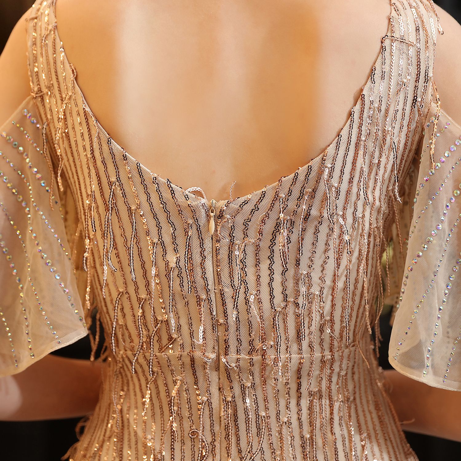 18135# Polyester Silk Tassel Sequin Fishtail Banquet Elegant Graceful Internet Celebrity Host Car Model Party Dress for Women