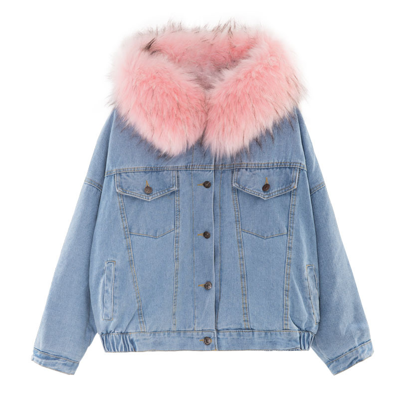Short Hooded CottonPadded Jacket Padded Velvet Jeans Coat Women&#039;s Fashion Fur Collar CottonPadded Jacket Longterm Stock