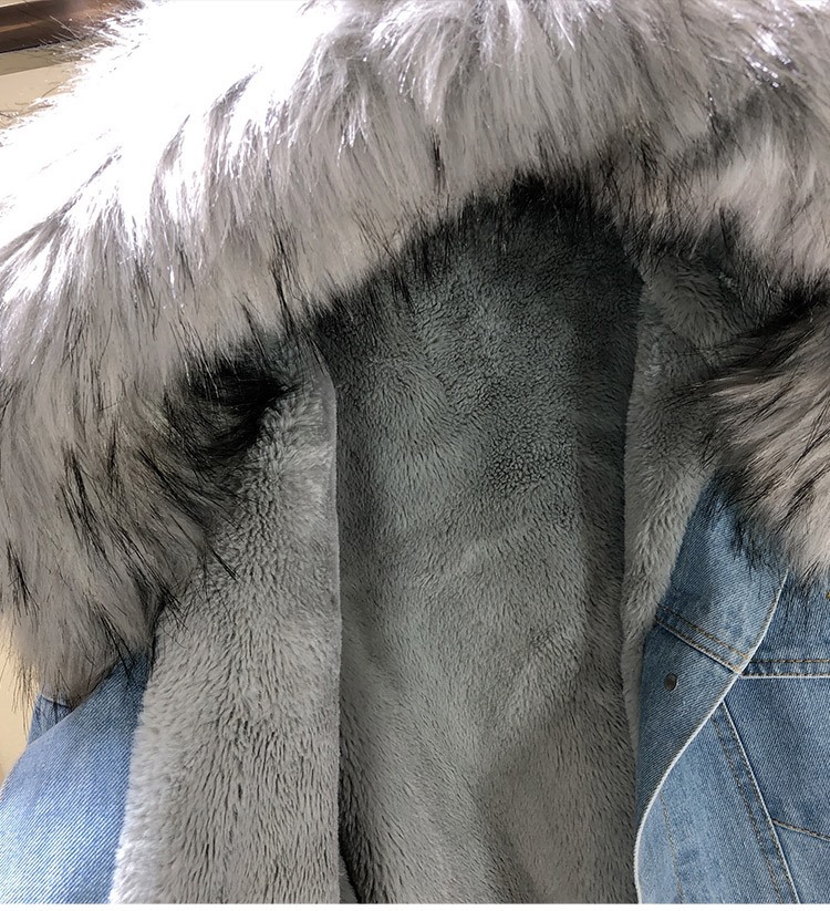 Short Hooded CottonPadded Jacket Padded Velvet Jeans Coat Women&#039;s Fashion Fur Collar CottonPadded Jacket Longterm Stock