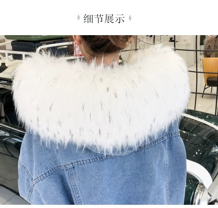 Short Hooded CottonPadded Jacket Padded Velvet Jeans Coat Women&#039;s Fashion Fur Collar CottonPadded Jacket Longterm Stock