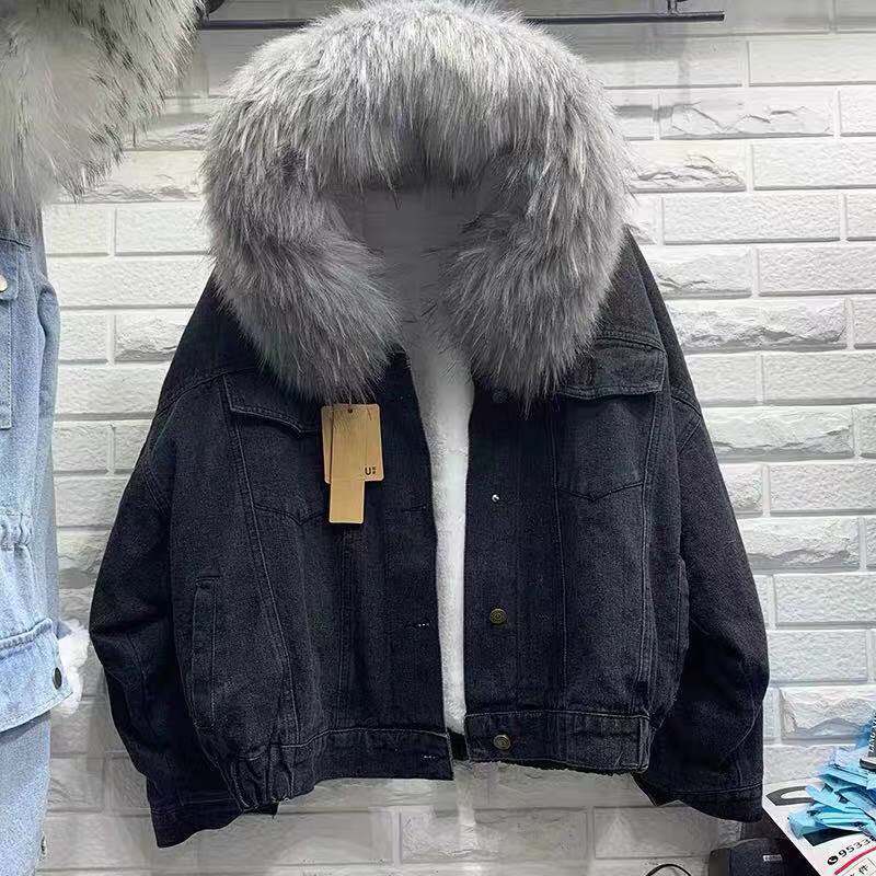 Short Hooded CottonPadded Jacket Padded Velvet Jeans Coat Women's Fashion Fur Collar CottonPadded Jacket Longterm Stock Short Hooded CottonPadded Jacket Padded Velvet Jeans Coat Women's Fashion Fur Collar CottonPadded Jacket Longterm Stock
