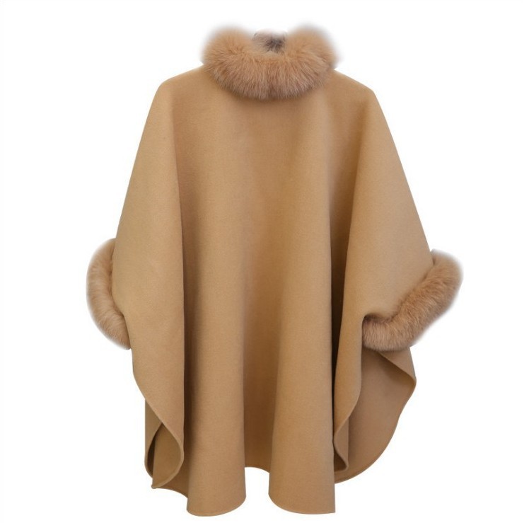 Spot winter coat new Korean fox fur collar in long woolen coat temperament cape cape cape jacket women