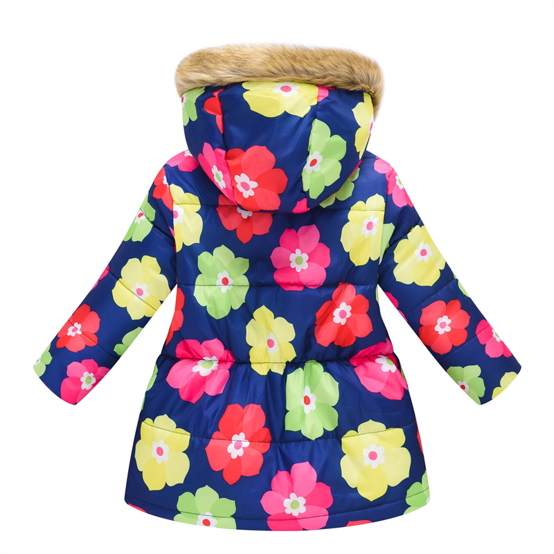 New Children&#039;s Clothing Boys and Girls MultiColor Printing Children&#039;s Long Fur Collar Hooded Cotton Overcoat Cotton Coat
