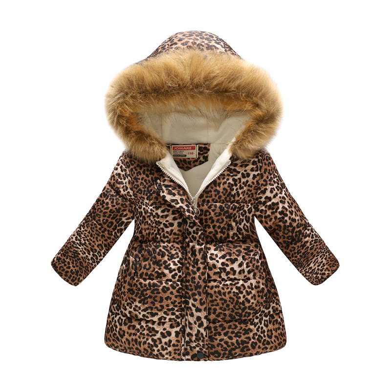 New Children's Clothing Boys and Girls MultiColor Printing Children's Long Fur Collar Hooded Cotton Overcoat Cotton Coat