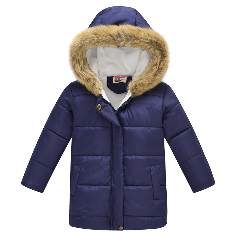 New Children's Clothing Boys and Girls MultiColor Printing Children's Long Fur Collar Hooded Cotton Overcoat Cotton Coat