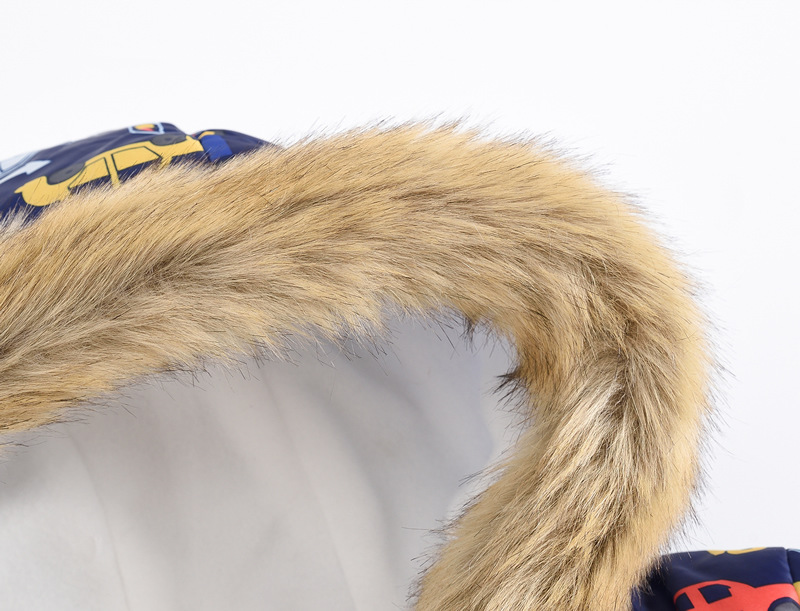 New Children's Clothing Boys and Girls MultiColor Printing Children's Long Fur Collar Hooded Cotton Overcoat Cotton Coat