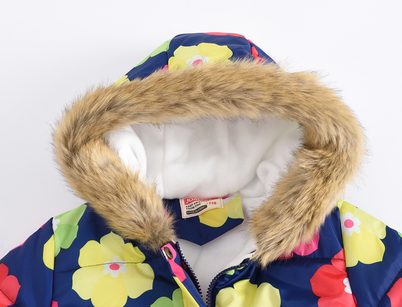 New Children's Clothing Boys and Girls MultiColor Printing Children's Long Fur Collar Hooded Cotton Overcoat Cotton Coat