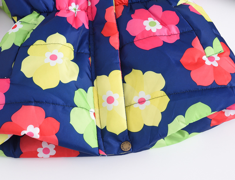 New Children's Clothing Boys and Girls MultiColor Printing Children's Long Fur Collar Hooded Cotton Overcoat Cotton Coat