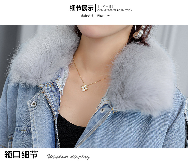 2020 loose denim splicing oversize fur collar with fleece padded jacket pocket short style cotton padded jacket female