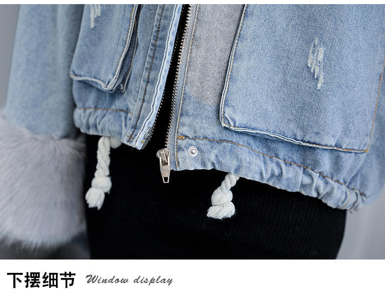 of loose and thickened plush liner with large fur collar cowboy extension over women 's cotton padded coat short coat
