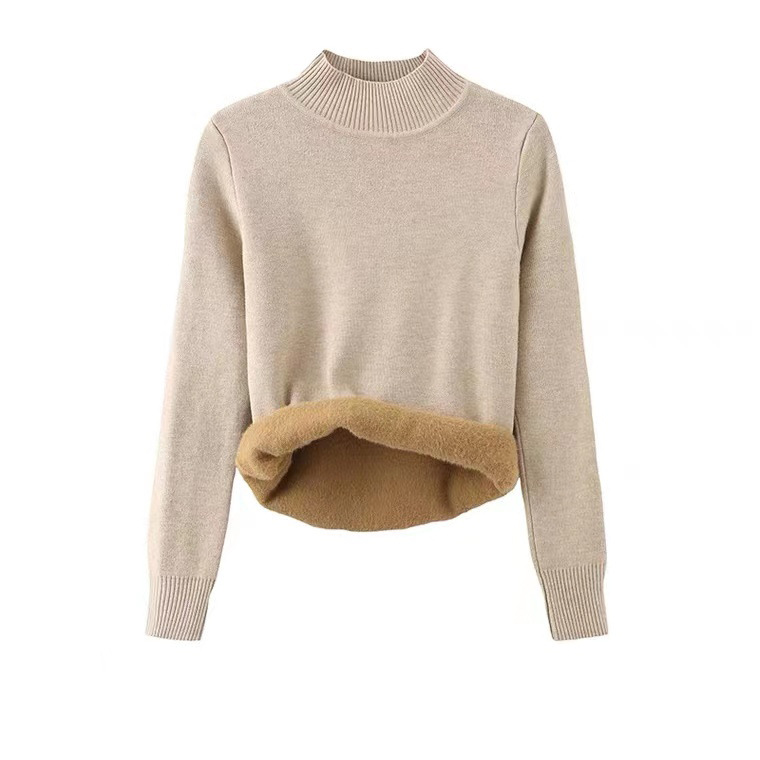 Velvet Padded Sweater Women&#039;s Winter 2021autumn and Winter New Thickened Integral Velvet Half-High Collar Inner Match Mink Fur Bottoming Shirt Fashion