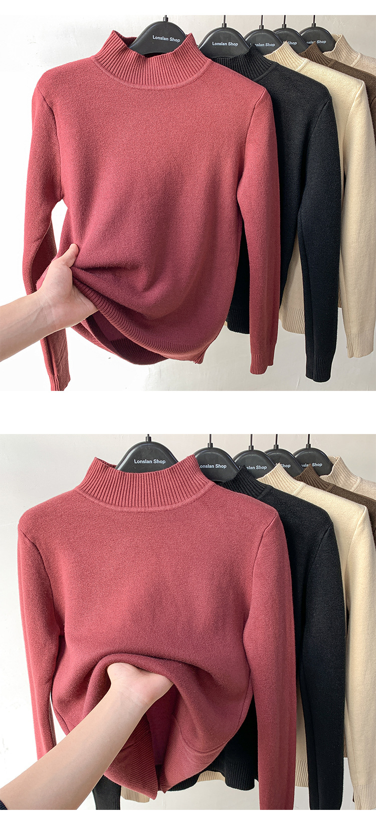 Velvet Padded Sweater Women's Winter 2021autumn and Winter New Thickened Integral Velvet Half-High Collar Inner Match Mink Fur Bottoming Shirt Fashion
