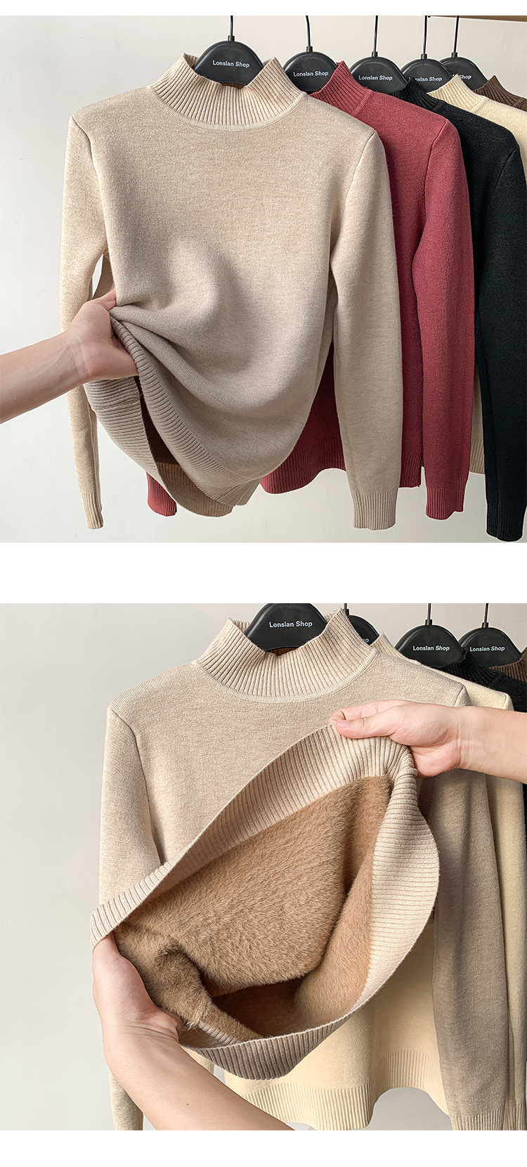 Velvet Padded Sweater Women's Winter 2021autumn and Winter New Thickened Integral Velvet Half-High Collar Inner Match Mink Fur Bottoming Shirt Fashion